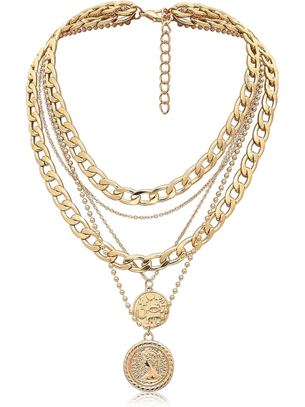 Layered Necklaces for Women Trendy Retro Coin Pendant Necklace Dainty Chunky Cha